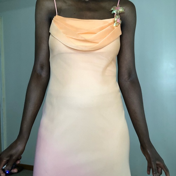 VINTAGE | 1990s Y2K Onyx Nite Cowl Neck Ombre Chiffon Slip Dress - Picture 6 of 7